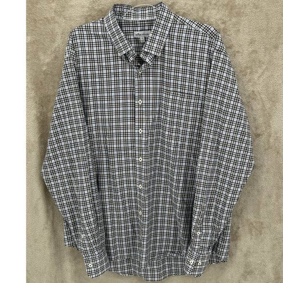 Peter Millar Shirt Mens XL Brown Navy Plaid Button Up Long Sleeves Casual Preppy - Picture 1 of 8